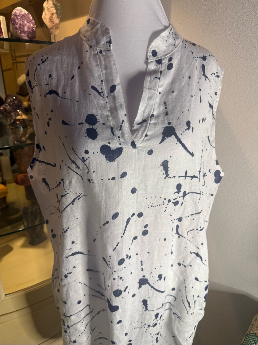 Made in Italy Abstract Paint Splatter Linen Blend Gauze Tunic Top L / OS - Picture 4 of 6